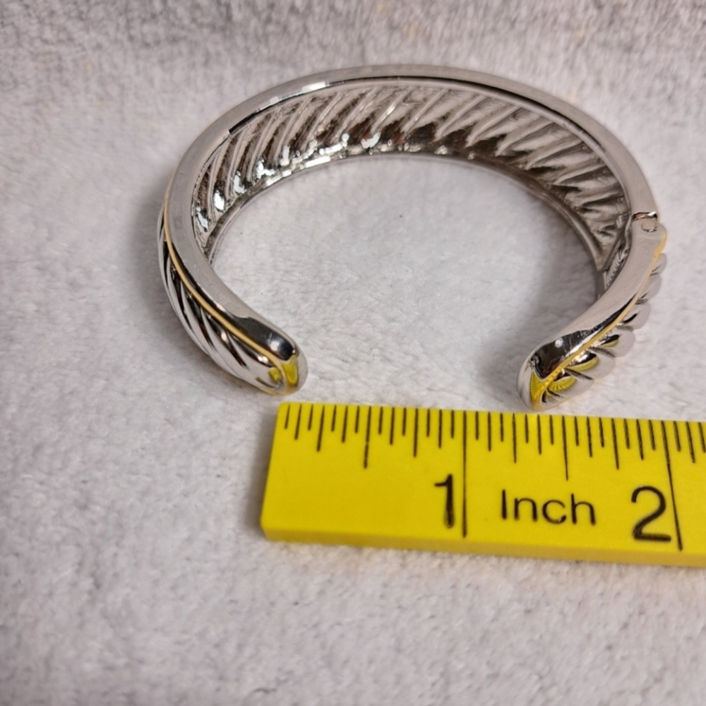 Silver & Gold Tone Style Cable Women's Open Cuff Bracelet - Picture 12 of 16